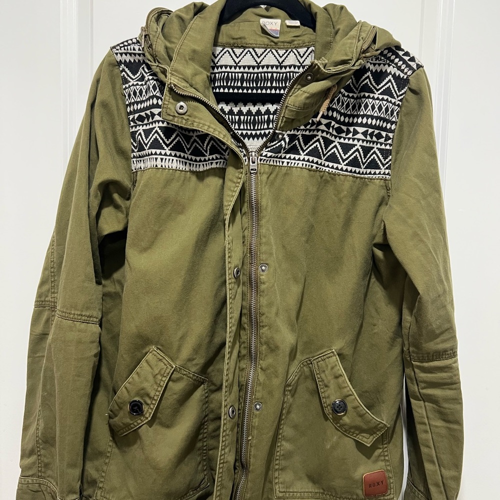 ROXY Olive Green Hooded utility Jacket